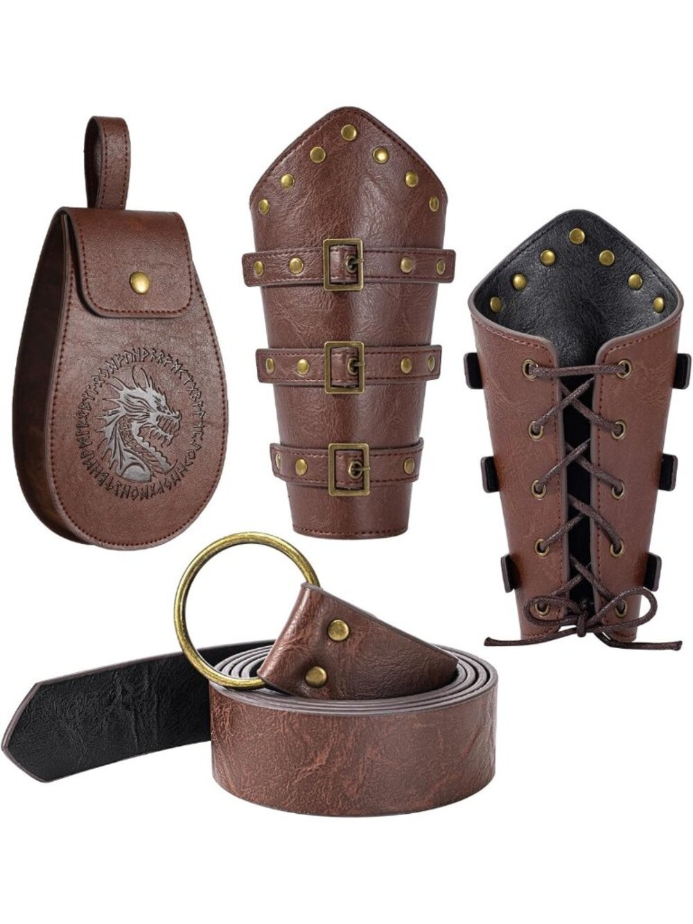 Medieval Renaissance Accessories Set - Faux Leather Bracers & Stylish Belt